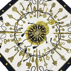 Auth HERMES Carre 90 - Black White Multi Silk Scarf